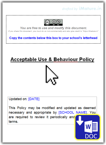 A free to download Acceptable Use & Behaviour Policy created by iMature.in for schools